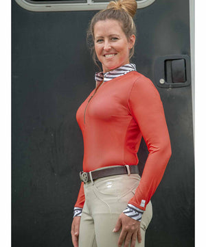 Clearout - FITS Ayra Tech Ladies Long Sleeve Top, Berry Orange.