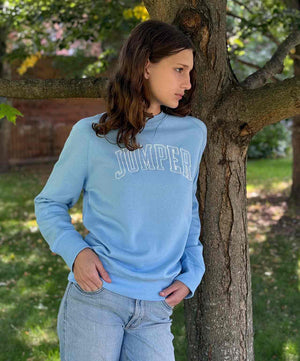 Campus Crew Unisex Pullover Crew Sweatshirt - Jumper, Light Blue.