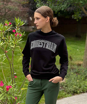 Campus Crew Unisex Pullover Crew Sweatshirt - Equestrian, Black
