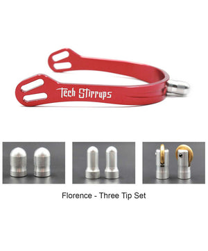 Tech aluminum spurs with 3 interchangeable spur tips.