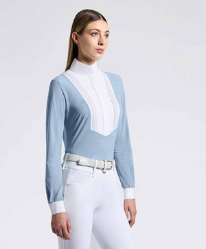 Cavalleria Toscana Ladies American Perforated Show Shirt, Blue Fog.