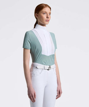 Cavalleria Toscana Ladies Perforated Short Sleeve American Show Shirt, Lt Teal Green.