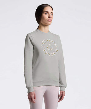 Cavalleria Toscana Ladies Cotton Crew Neck Sweat Shirt with Floral Embroidery.