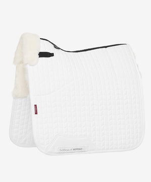 LeMieux Merino+ Half Lined Dressage Square Pad, White/White.