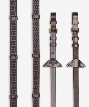 LeMieux Soft Rubber Reins with Stoppers, Havana/Brass.
