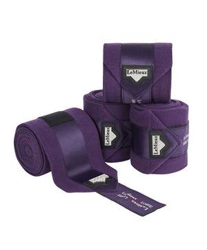 Set of four LeMieux Loire Satin polo bandages, Purple.