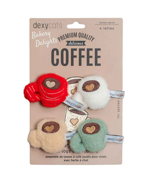 Dexypaws Plush Cat Toys - Coffee 4 pc Set.