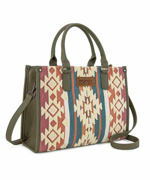 Wrangler Sherpa Aztec Canvas Tote/Crossbody Bag, Green.