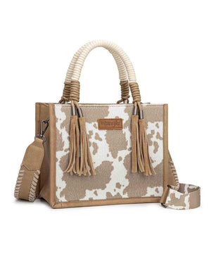 Wrangler Cow Print Tote/Crossbody Bag, Khaki.