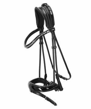 Schockemohle Westminster Bridle featuring black patent nose and brow.