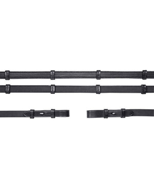 Schockemohle Inside Rubber Reins XL w/ Hook Ends, Black/Silver.