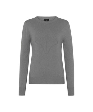 Trolle Cashmere Wool Logo Ladies Crew Sweater, Stone Grey.