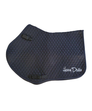 Black NuuMed High wither saddle pad with Harry Dabbs embroidery in lower left corner.