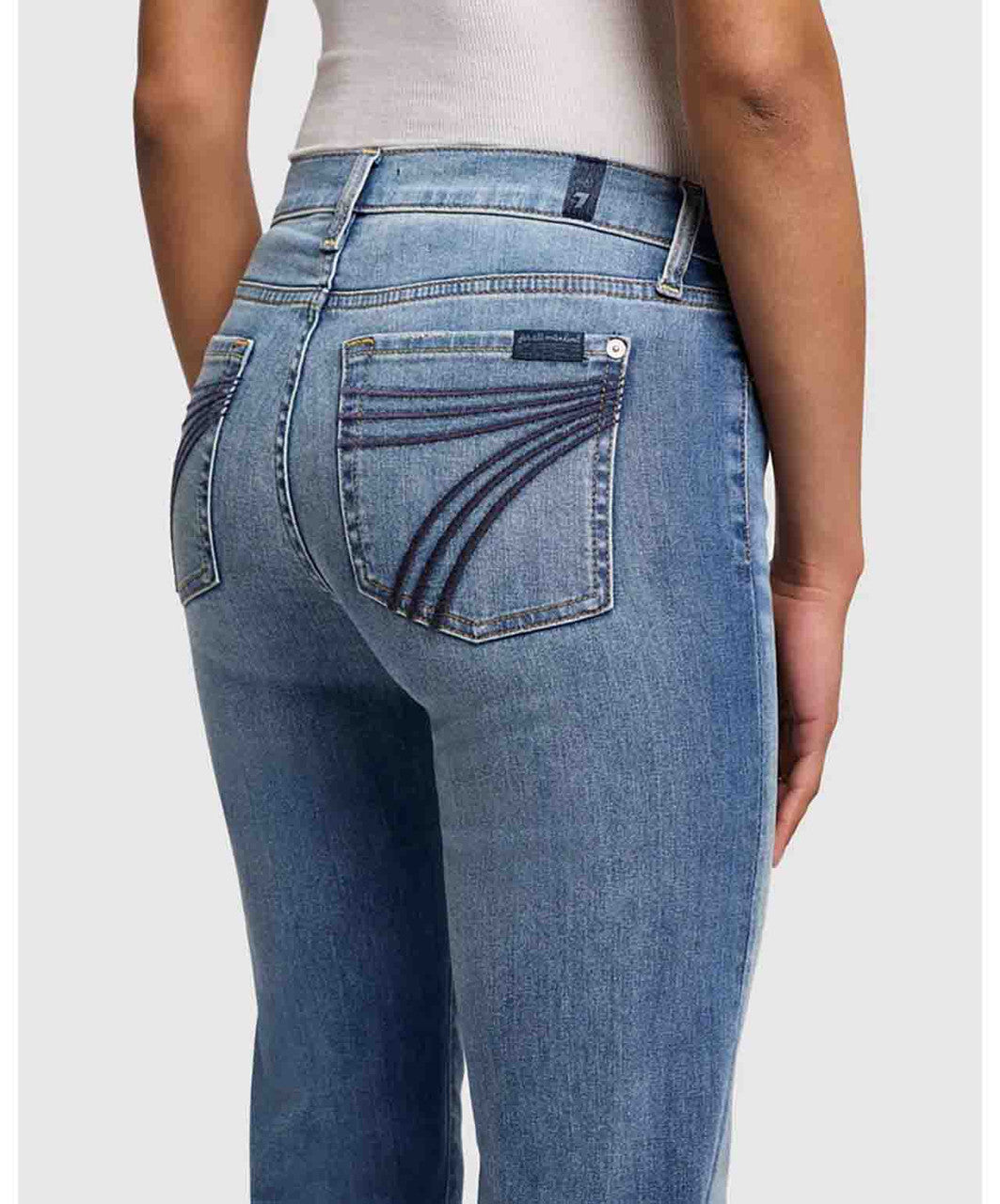 7 for All Mankind Women's Dojo Tailorless Distressed Authentic Jeans, pocket detail.