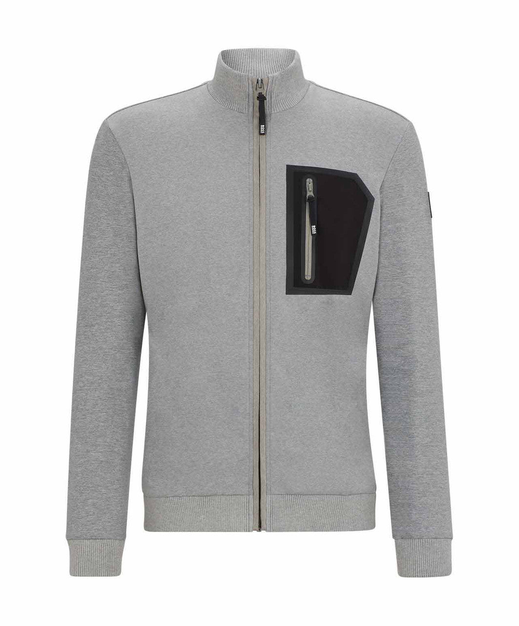 Boss Equestrian Sammy Functional Cardigan Full Zip, Light Grey on White.