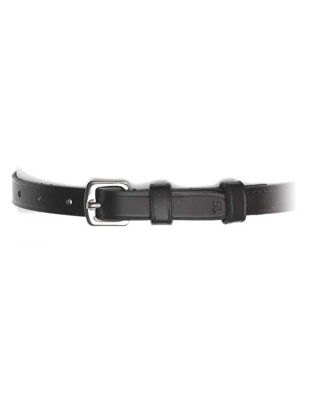Camelot black leather spur straps with square buckles.