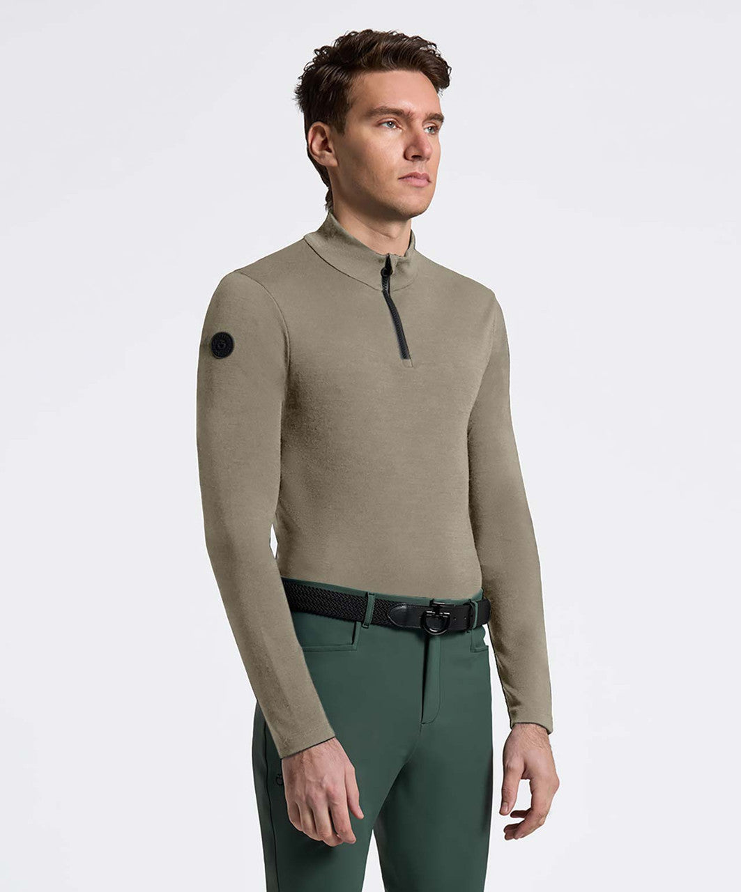 Cavalleria Toscana Mens Tech Wool 1/2 Zip Long Sleeve Training Turtleneck.
