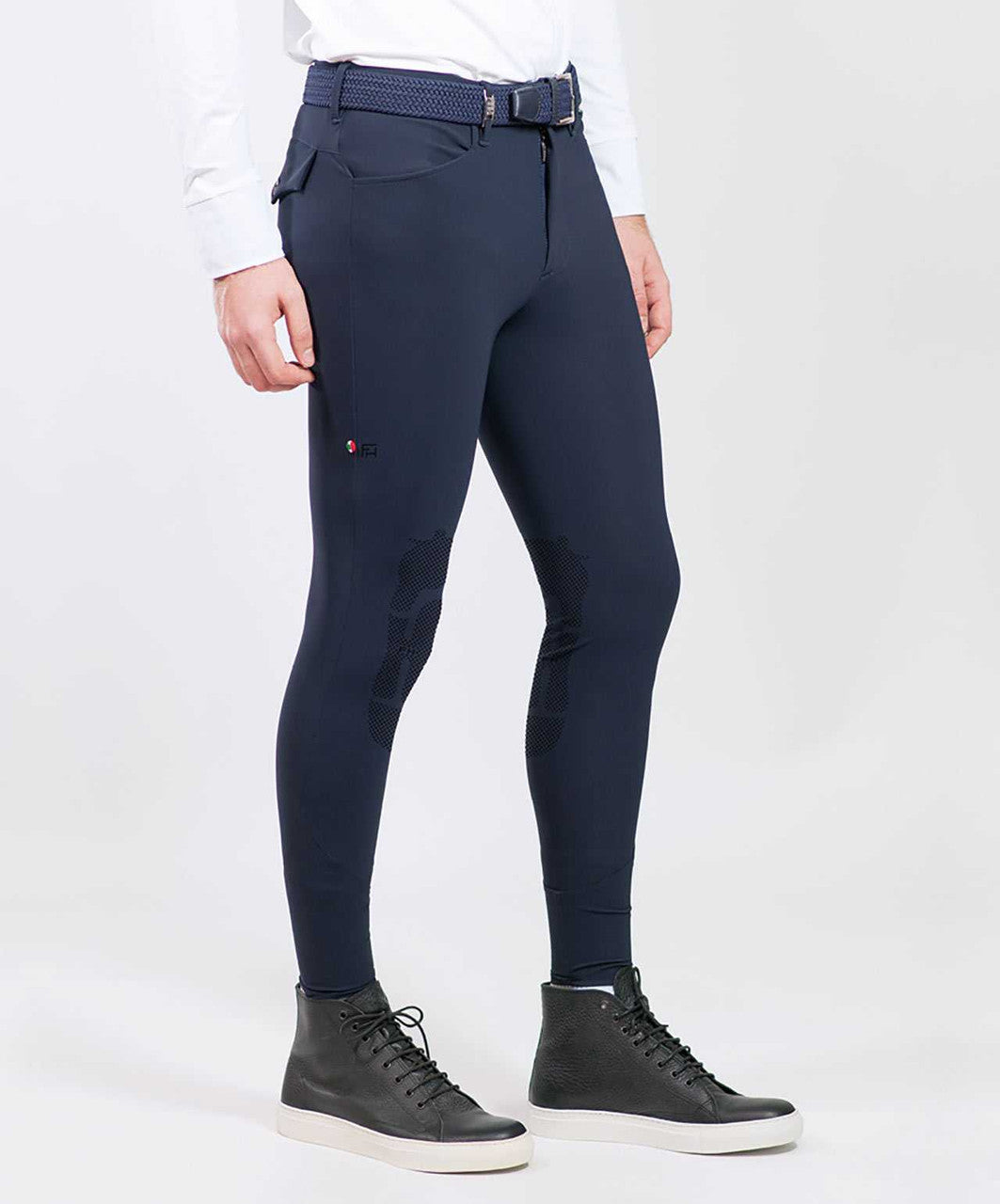 For Horses Sansone Men's breech in Navy, front view.