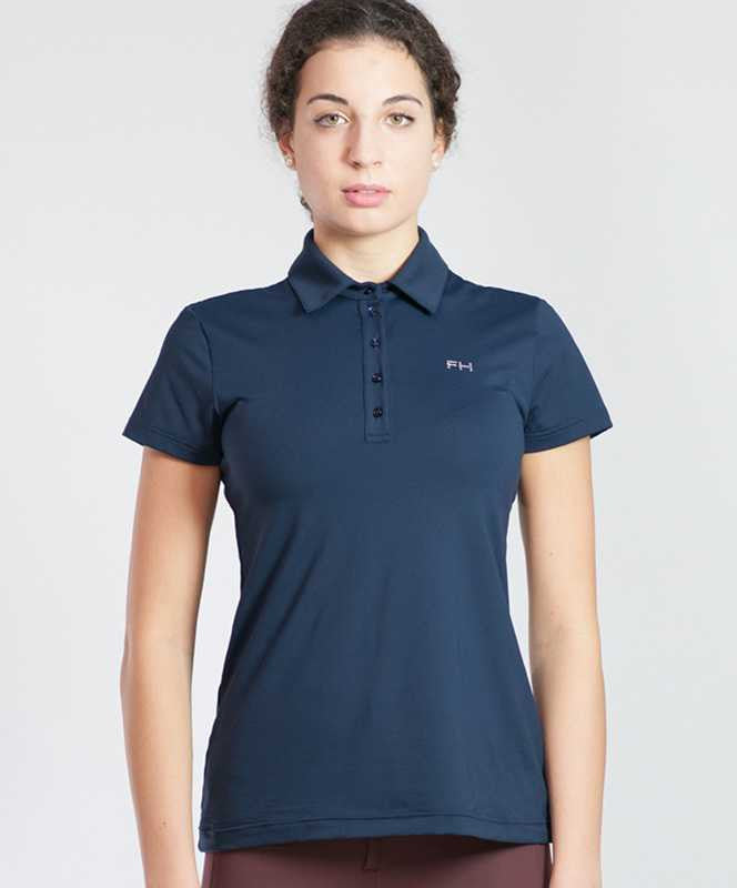 For Horses Ermione women's polo in Navy, front.