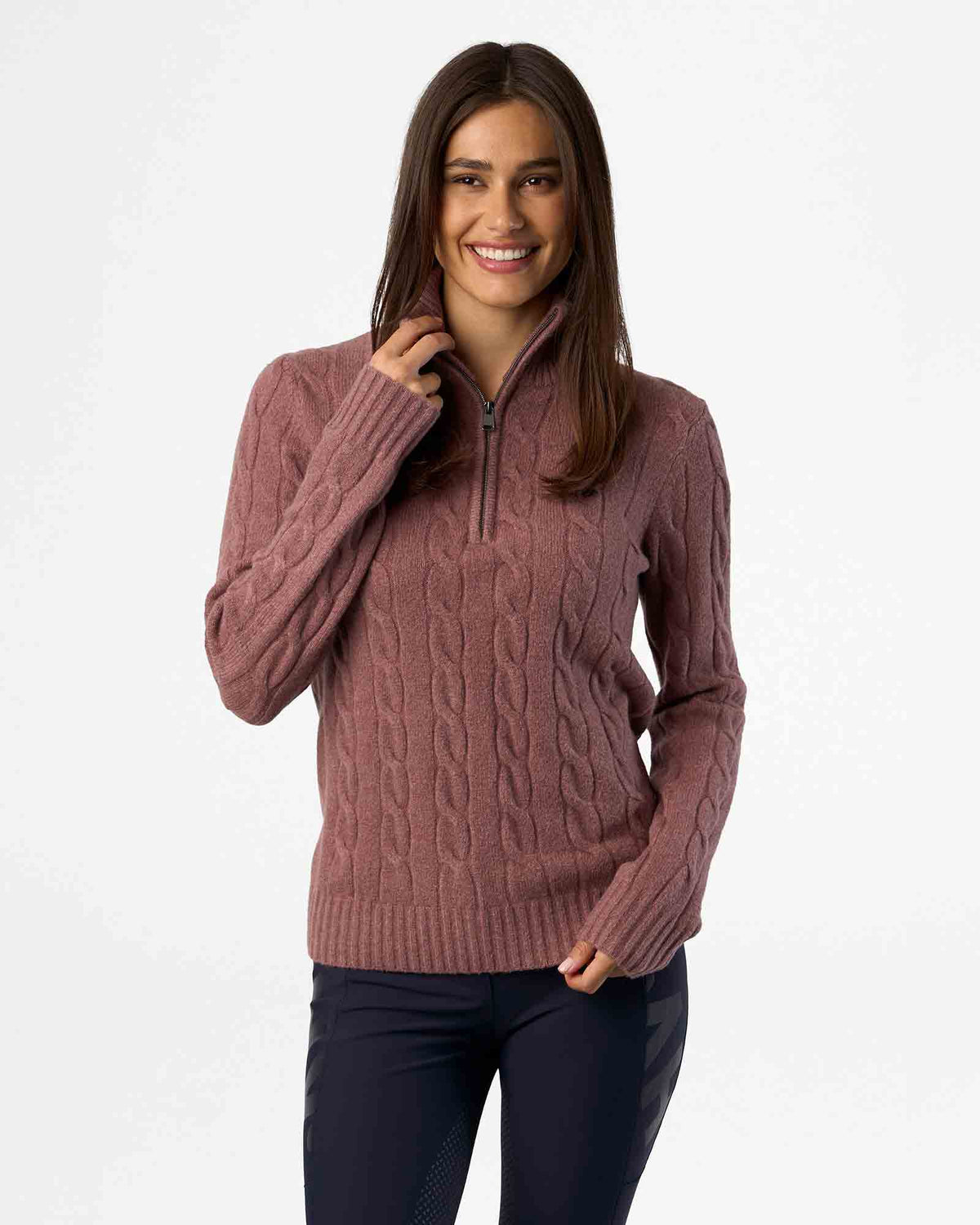 HV Polo Dunya Ladies Pullover Sweater, Wine, model, front. 