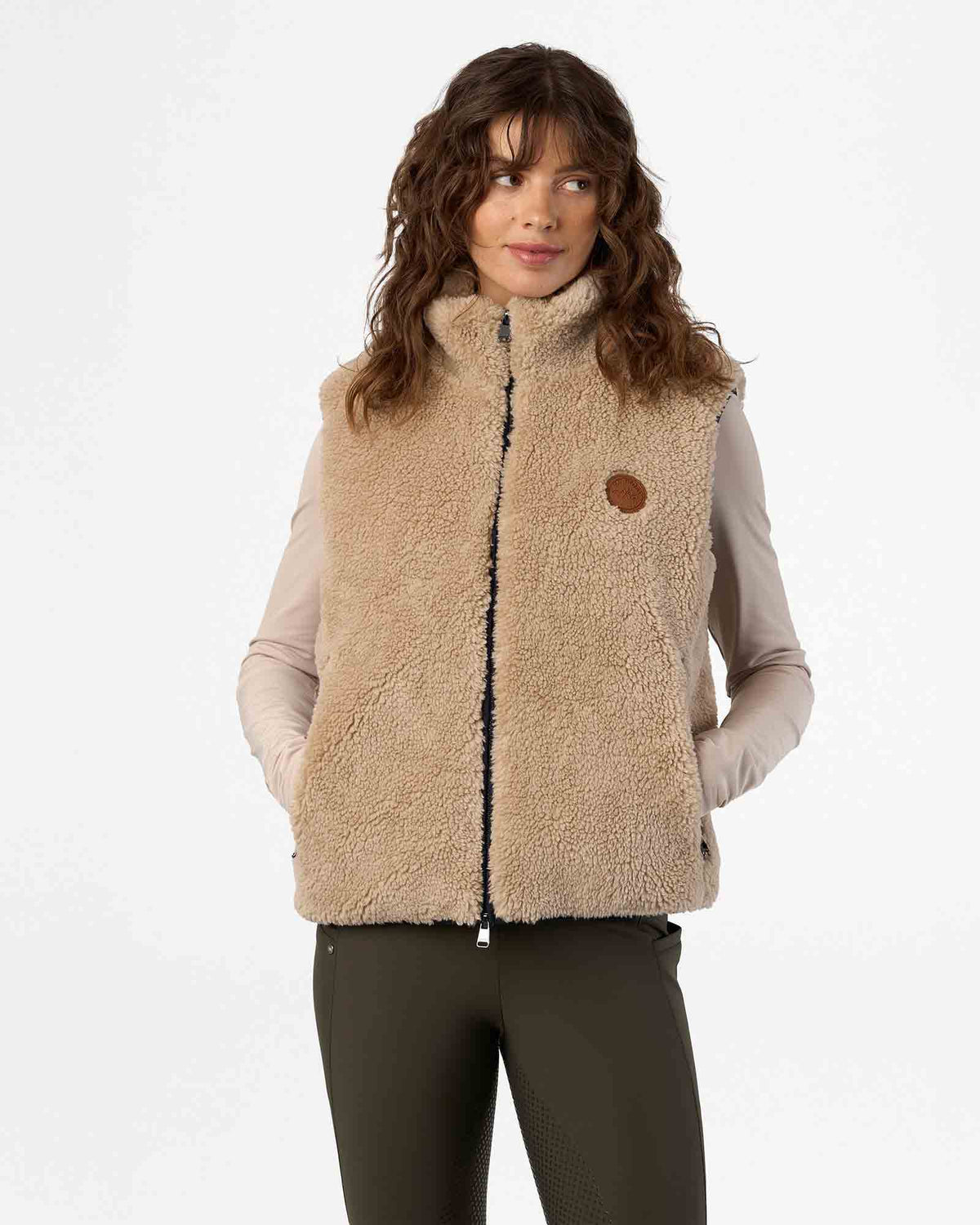 HV Polo Calista Ladies Fleece Vest, model, front. 