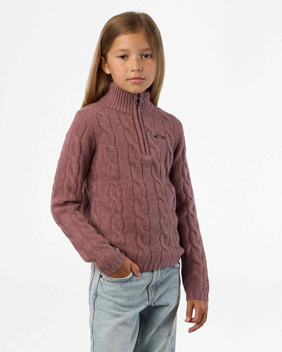 HV Polo Dunya Kids Pullover Sweater, Wine, front. 