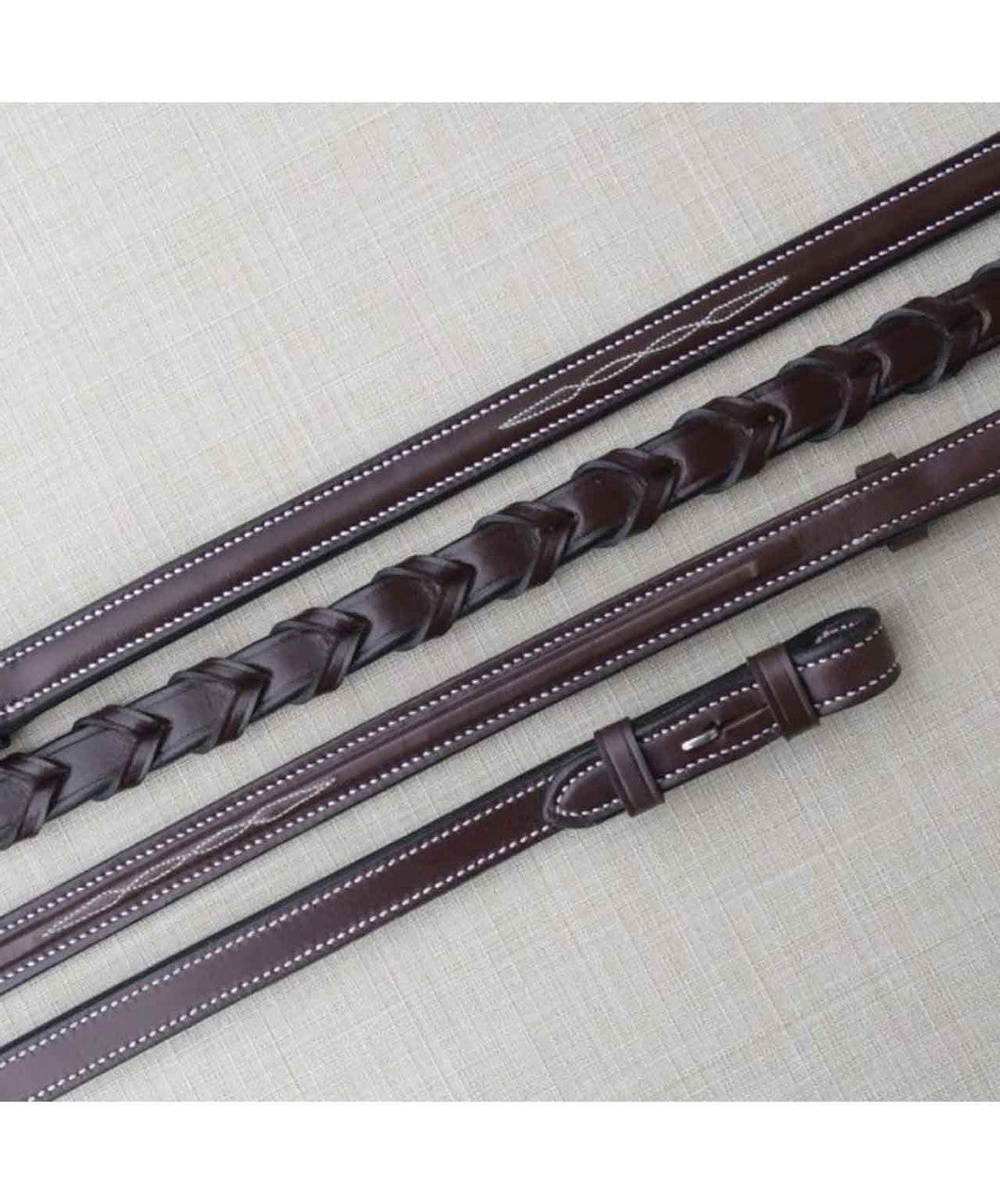 Black Oak 5/8" F/S Fancy Stitched Pony Laced Reins 48", Brown.