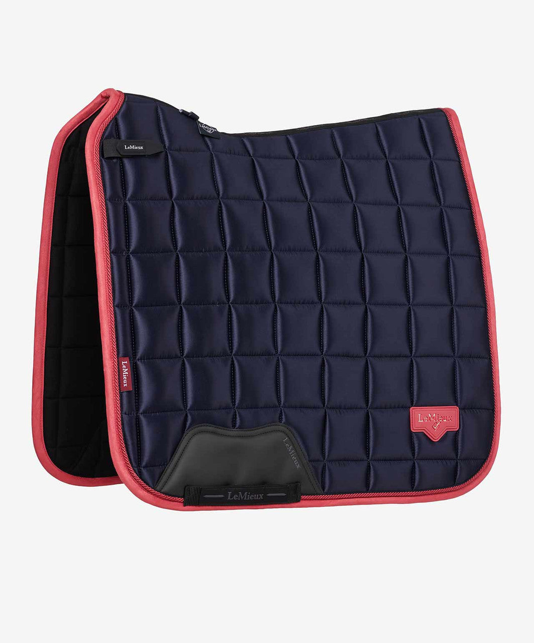 LeMieux Loire Classic Contrast Satin Dressage Saddle Pad FW25, Navy/Cranberry.