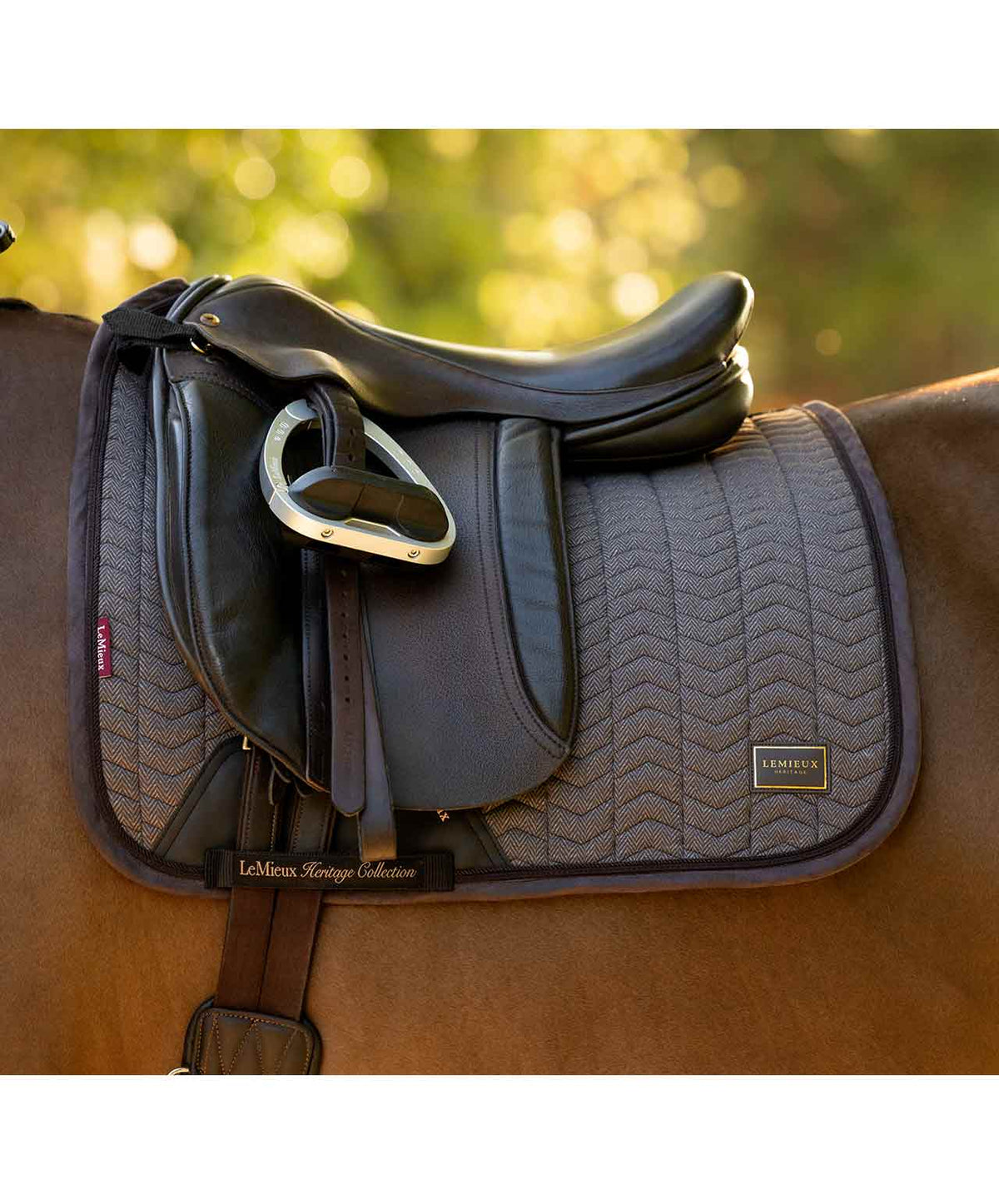 LeMieux Heritage Herringbone Dressage Pad FW26, Cocoa, side. 