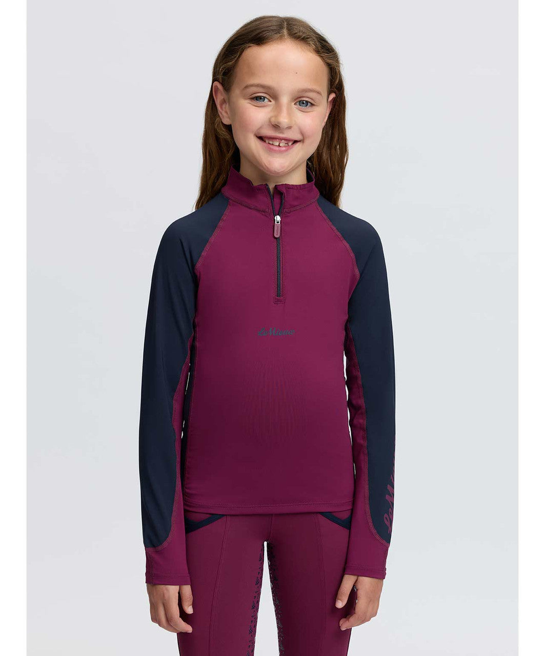 LeMieux Mini Rider Base Layer Top FW26, Blackberry, front.