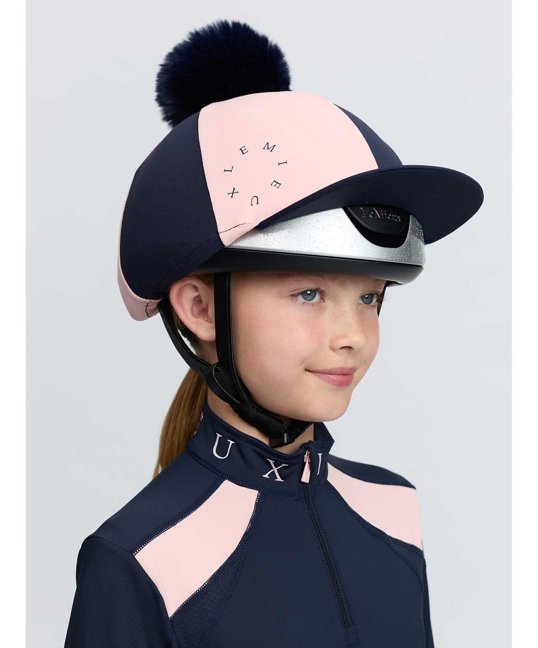 LeMieux Harlequin Hat Silk FW26, Navy/Petal.