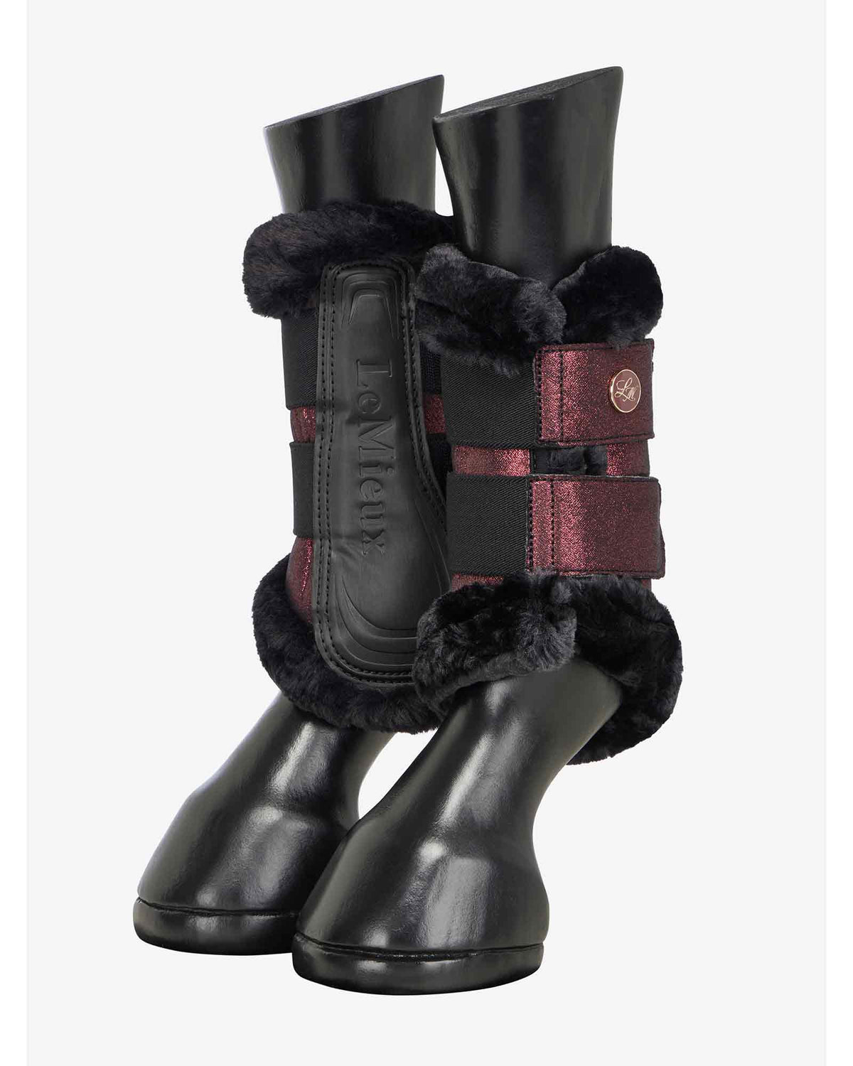 LeMieux Lustre Fleece Edged Brushing Boots. Garnet.