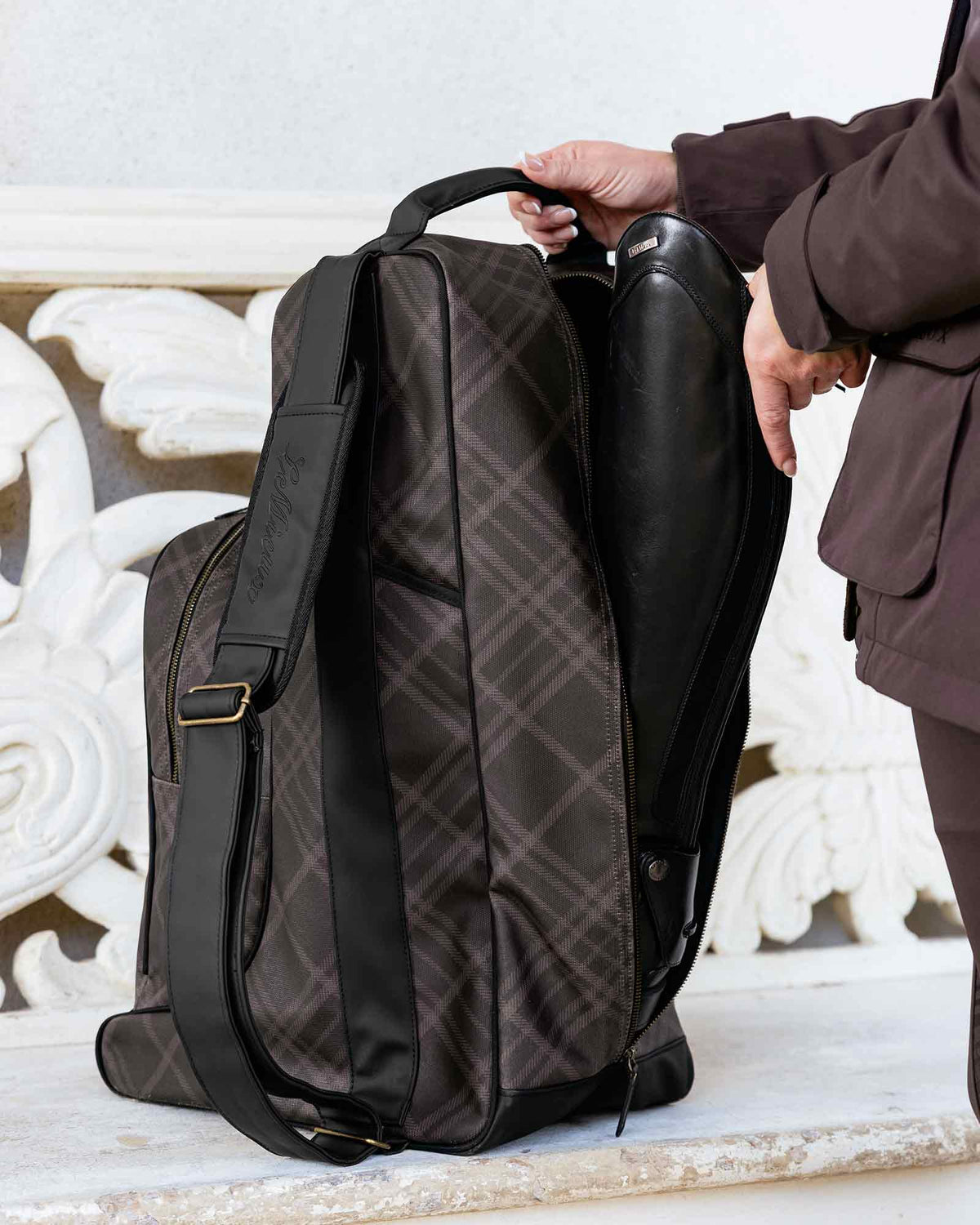 LeMieux Heritage Boot & Hat Bag, lifestyle, back. 