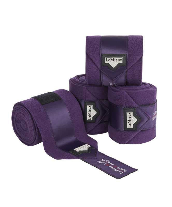 Set of four LeMieux Loire Satin polo bandages, Purple.