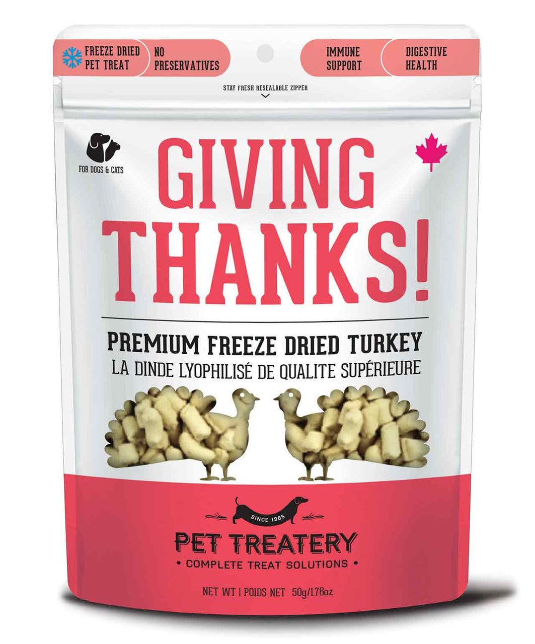 Granville Giving Thanks Premium Freeze Dried Turkey Treats for Dogs and Cats 50g.