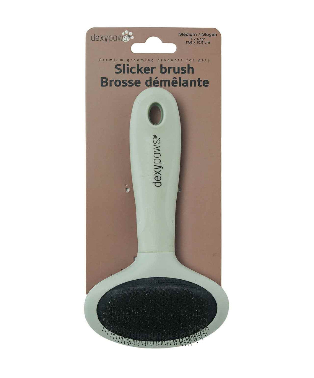Dexypaws Slicker Brush, Medium, for Pets, in packaging.