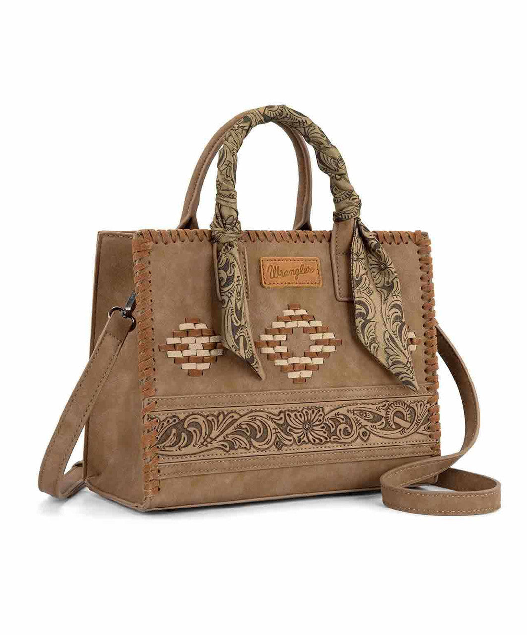 Wrangler Whipstitch Aztec Satchel/Crossbody with Scarf Handle Bag.
