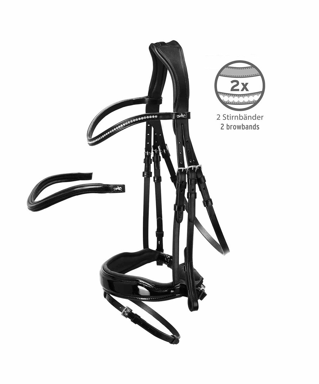 Schockemohle Stanford Black Patent Bridle with 2 browbands.