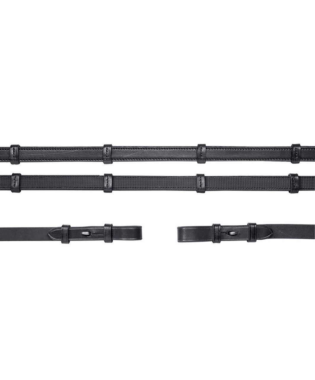 Schockemohle Inside Rubber Reins XL w/ Hook Ends, Black/Silver.
