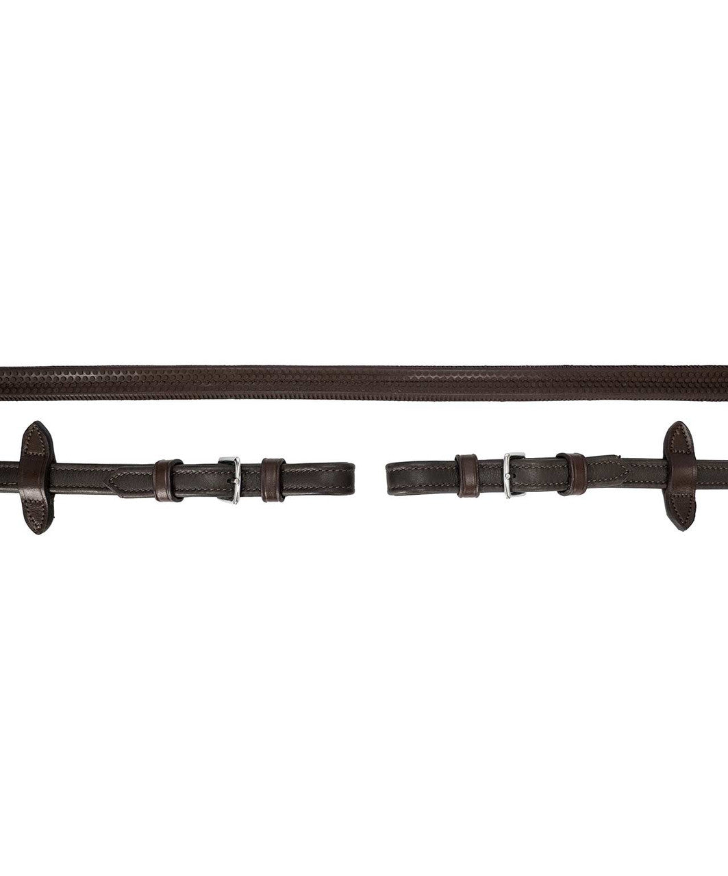 Schockemohle Dura Soft Grip Rubber Reins with Buckle Ends, Dark Brown/Silver.