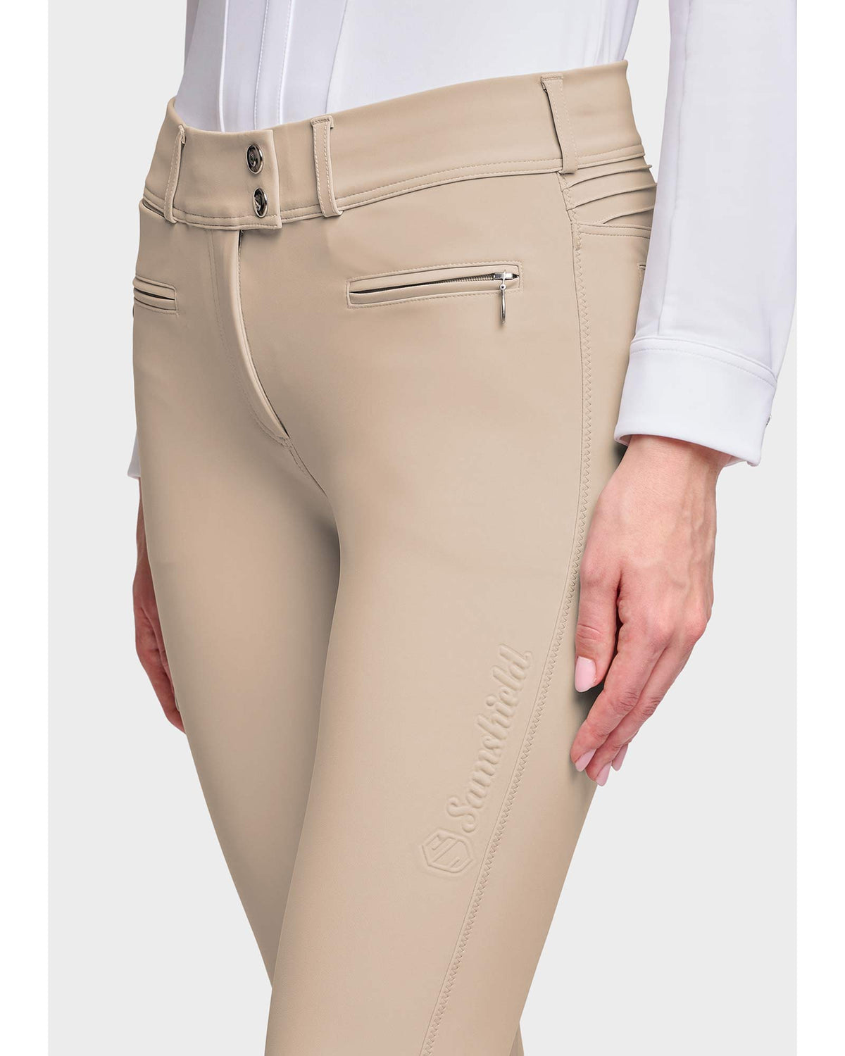 Samshield Chloe 3D Knee Grip Breech, Sand, detail. 