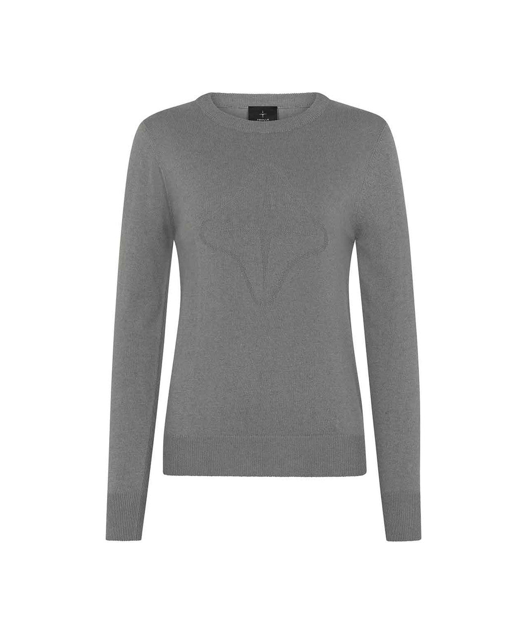 Trolle Cashmere Wool Logo Ladies Crew Sweater, Stone Grey.