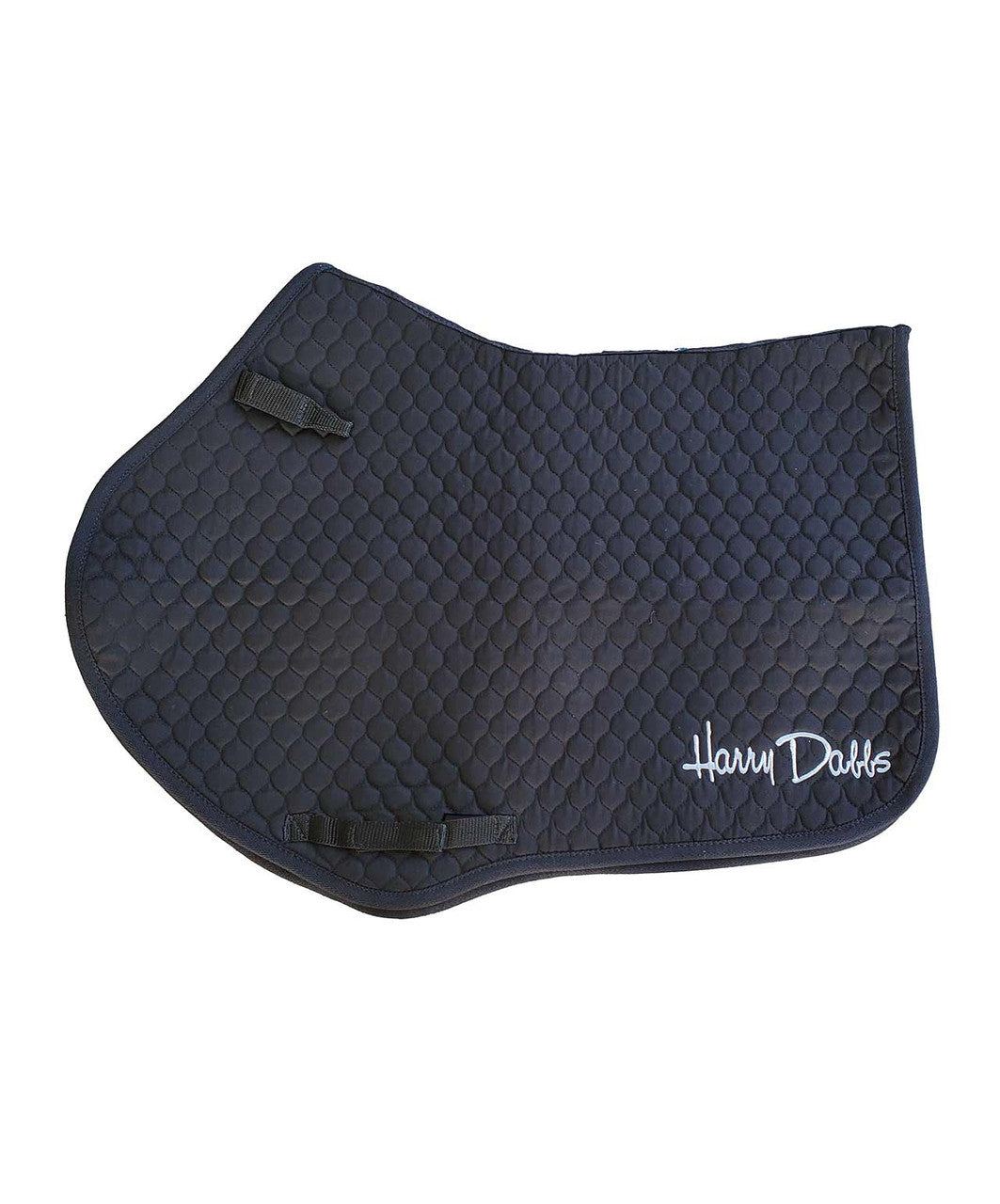 Black NuuMed High wither saddle pad with Harry Dabbs embroidery in lower left corner.
