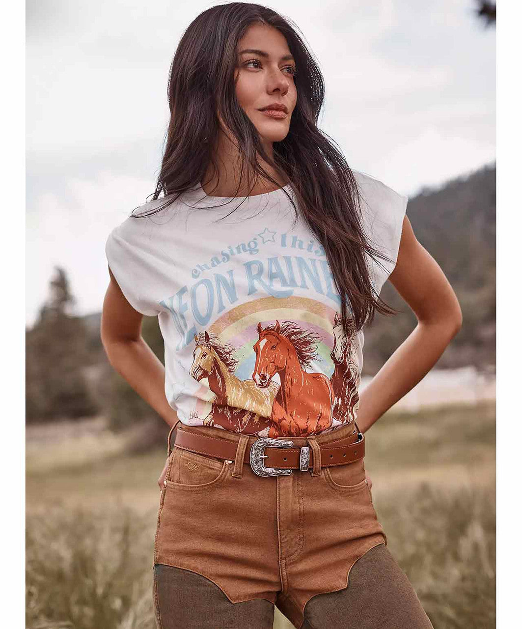 Wrangler Lainey Wilson Neon Rainbow Ladies Tee.